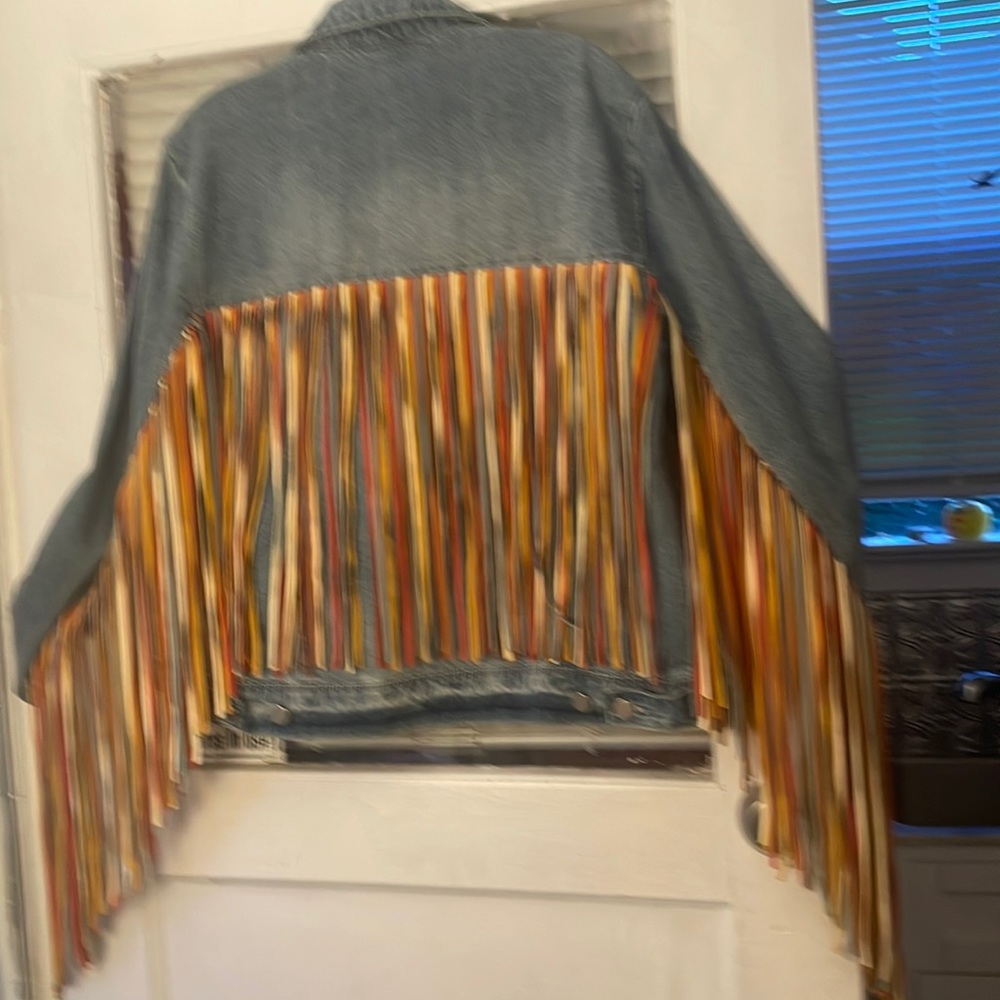 Scully denim jacket size large fringe along both sleeves and back